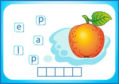 Okul eğitimi. İngilizce flashcard İngilizce öğrenmek için. Biz sebze ve meyve isimleri yaz. Kelime bulmaca çocuklar için oyun var. Çalışma sayfası, hücre içinde harfler koymak.