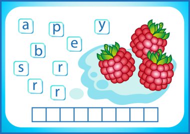 Okul eğitimi. İngilizce flashcard İngilizce öğrenmek için. Biz sebze ve meyve isimleri yaz. Kelime bulmaca çocuklar için oyun var. Çalışma sayfası, hücre içinde harfler koymak.