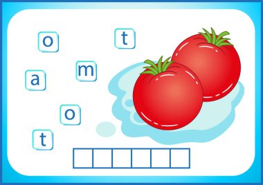 Okul eğitimi. İngilizce flashcard İngilizce öğrenmek için. Biz sebze ve meyve isimleri yaz. Kelime bulmaca çocuklar için oyun var. Çalışma sayfası, hücre içinde harfler koymak.