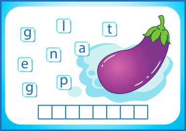 Okul eğitimi. İngilizce flashcard İngilizce öğrenmek için. Biz sebze ve meyve isimleri yaz. Kelime bulmaca çocuklar için oyun var. Çalışma sayfası, hücre içinde harfler koymak.