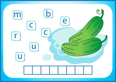 Okul eğitimi. İngilizce flashcard İngilizce öğrenmek için. Biz sebze ve meyve isimleri yaz. Kelime bulmaca çocuklar için oyun var. Çalışma sayfası, hücre içinde harfler koymak.