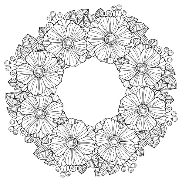 Kleurboek Voor Volwassenen Zomerbloemen Geïsoleerd Vectorelementen Vector Ronde Bloemenlijst — Stockvector