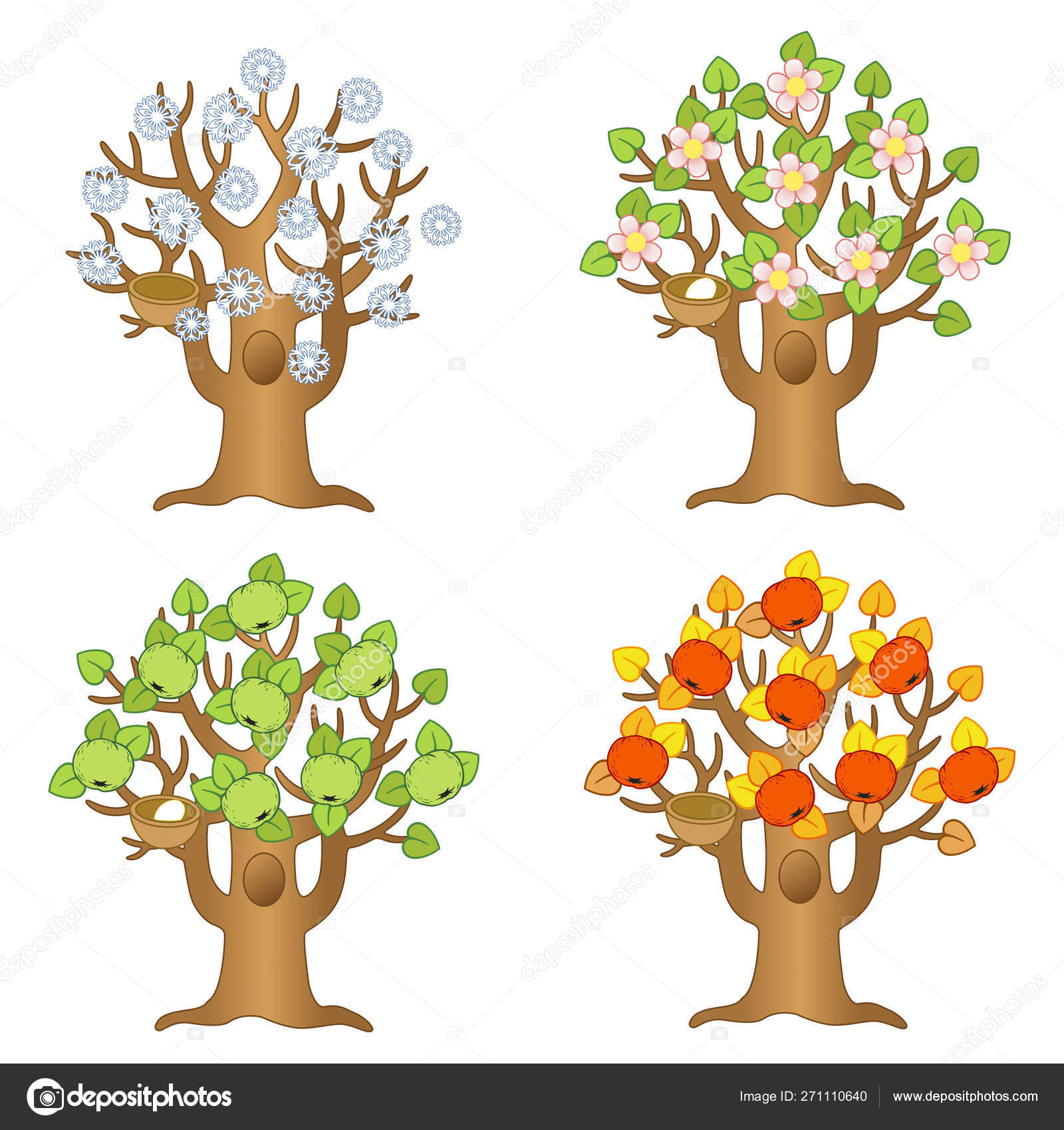 Яблоня в разные времена года. Яблоня весной летом осенью и зимой. Дерево яблоня весной летом осенью-зимой.