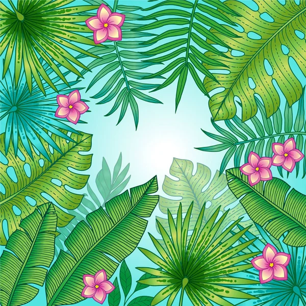 热带植物背景 有香蕉和棕榈树的叶子 矢量隔离图层 夏季异国情调的设计邀请 — 图库矢量图片
