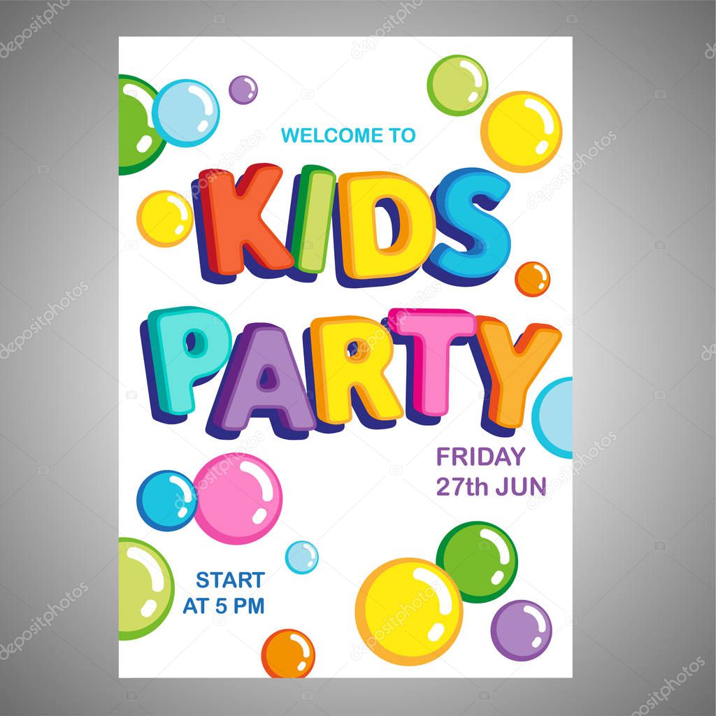 Vector  poster bright letters funny kids party 