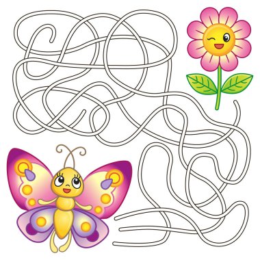 Çocukların yaratıcılığı için vektör boyama sayfası. Bulmaca, çocuklar için labirent oyunu. Yolu bul