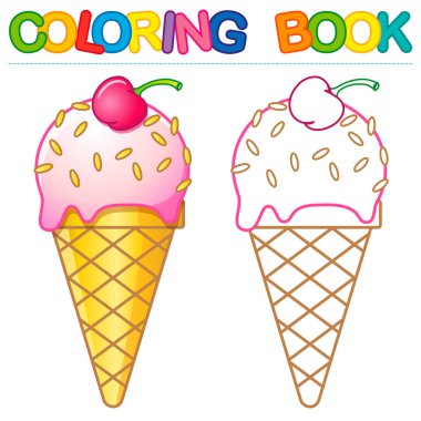 Çocuklar için vektör boyama kitabı. renk anahattı ile basit bir düzey. Cerry ile komik karikatür dondurma