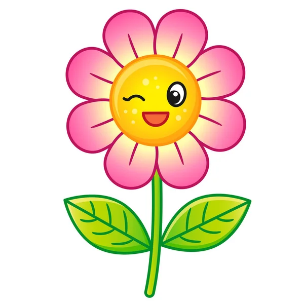 Vector Cute Illustration Simple Level Color Outline Funny Cartoon Flower — Stock Vector