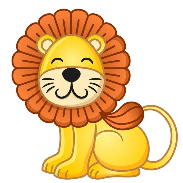 Leão Desenho Animado Bonito Sentado Sorrindo Ilustração Vetorial Animais Silvestres — Vetor de Stock