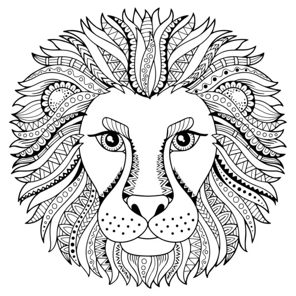 Vector coloring book for adult. Silhouette of lion isolated on white background. Zodiac sign leo. Abstract background animal prinnt. — Stock Vector