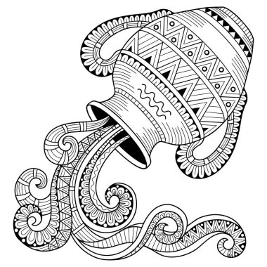 Yetişkinler için vektör boyama kitabı. Sürahi silueti beyaz arka planda izole edilmiş. Zodiac işareti Kova burcu