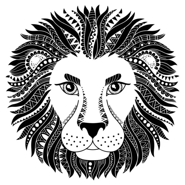 Tattoo Style Vector Silhouette Lion Isolated White Background Zodiac Sign — Stock Vector