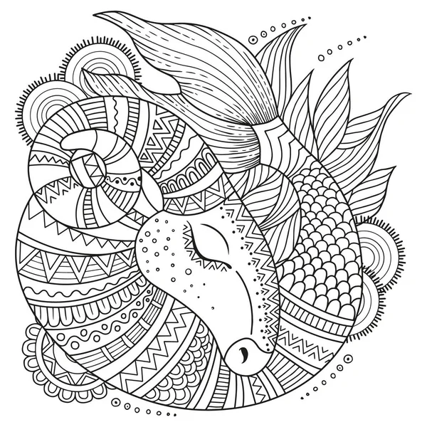 Livre Coloriage Vectoriel Pour Adultes Silhouette Capricorne Isolée Sur Fond — Image vectorielle