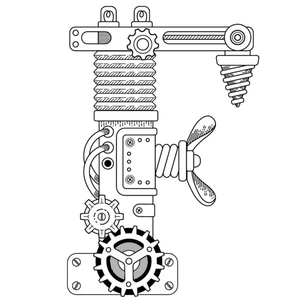 Vektor Kifestőkönyv Felnőtteknek Steampunk Főbetűtípus Mechanikus Ábécé Fémfogaskerekekből Különböző Részletek — Stock Vector