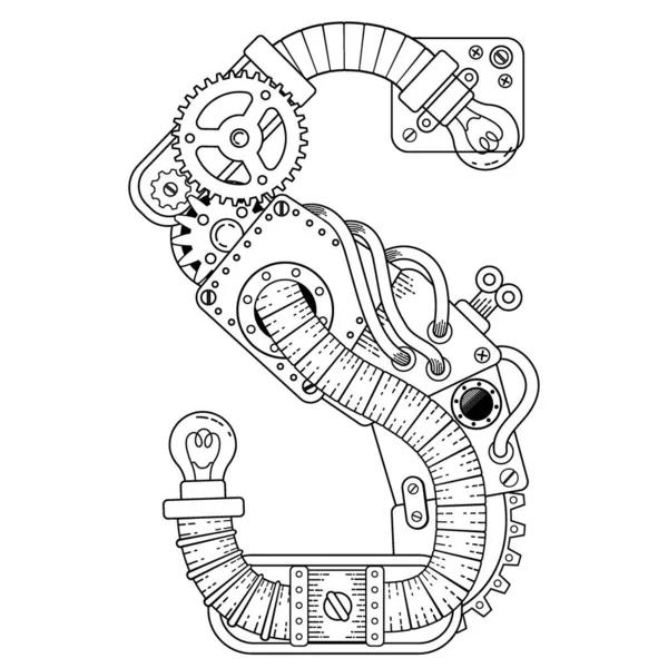 Vector Steampunk Lettertype Kleurboek Voor Volwassenen Mechanische Letter Alfabet Gemaakt — Stockvector
