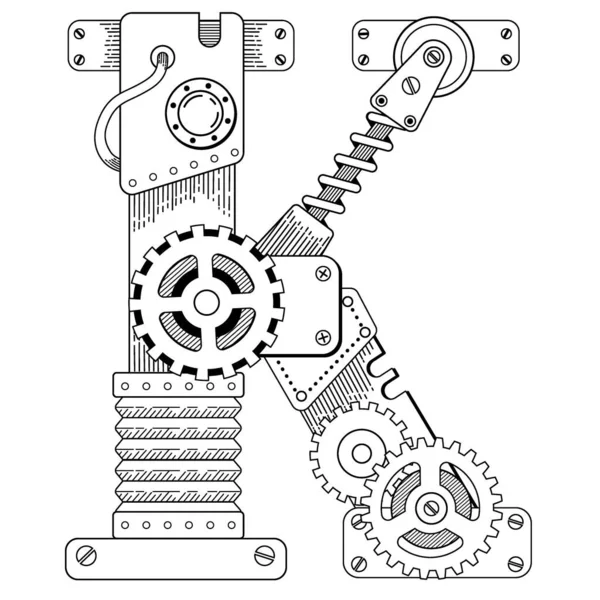 Vector Malbuch Für Erwachsene Steampunk Schrift Mechanisches Alphabet Aus Metallzahnrädern — Stockvektor