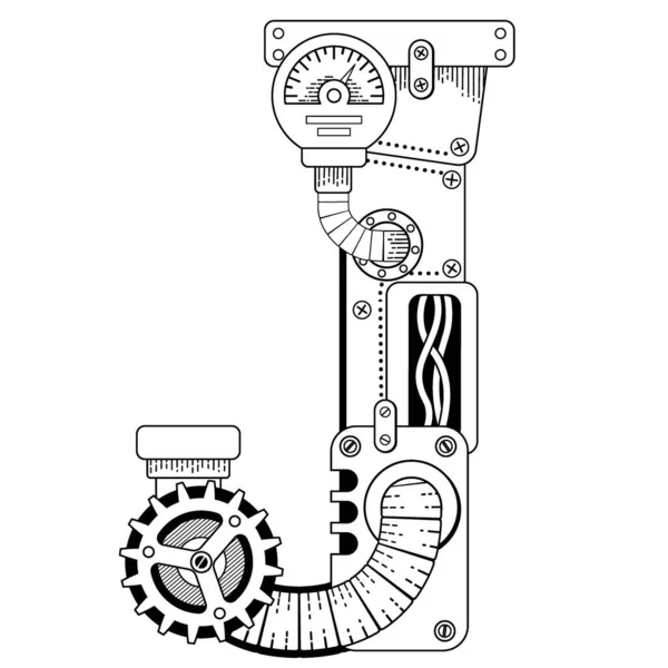 Vektor Kifestőkönyv Felnőtteknek Steampunk Betűtípus Mechanikus Ábécé Fémfogaskerekekből Különböző Részletek — Stock Vector