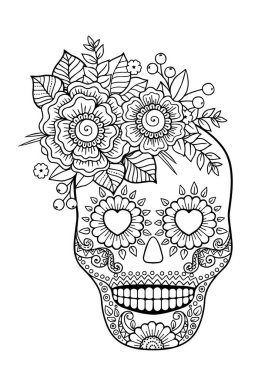 Day of the Dead, Zentangle Sugar Skull. Vector Adult Coloring Book clipart