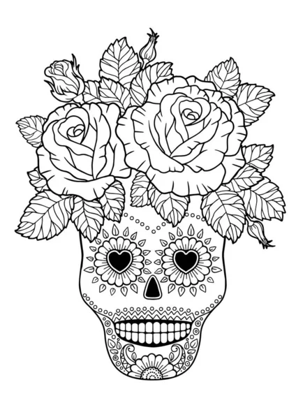 Dag van de doden, Zentangle Suikerschedel. Vector volwassen kleurboek — Stockvector