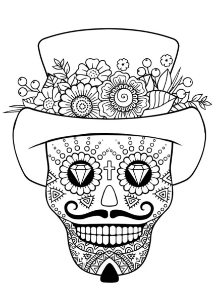 Dzień Zmarłych, Zentangle Sugar Skull. Wektor dorosły kolorowanki — Wektor stockowy