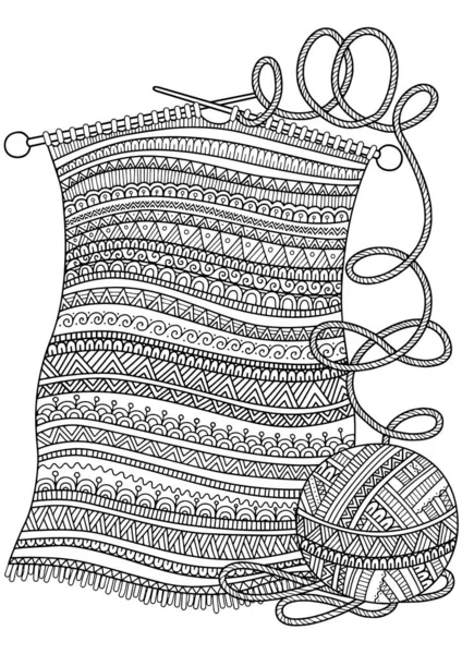 Winter Christmas coloring book for adults. Vector clipart knitted scarf. Printable page — Stock Vector