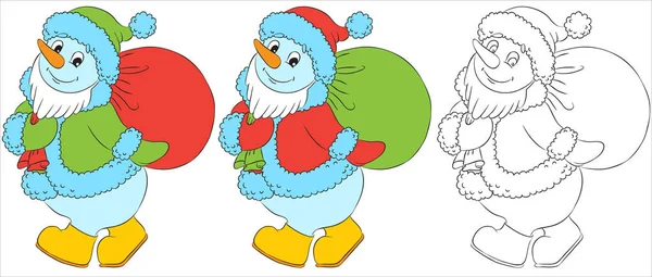 Vetor Engraçado Boneco Neve Personagem Vestido Como Papai Noel Carrega —  Vetores de Stock