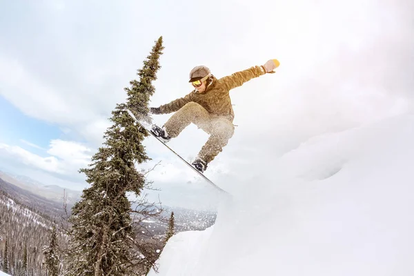 스노는 offpiste 숲 freeride 점프 — 스톡 사진