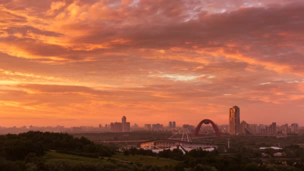 Lapso Tiempo Antena Del Cielo Atardecer Sobre Ciudad Moscú — Vídeo de stock