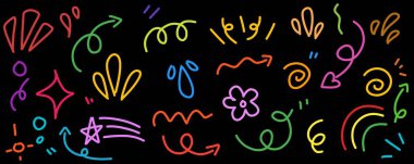 El çizimi basit elementler ayarlandı. Doodle vektör illüstrasyonu