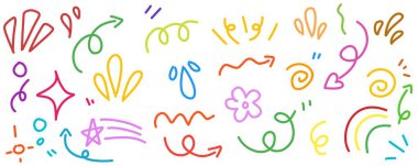 El çizimi basit elementler ayarlandı. Doodle vektör illüstrasyonu