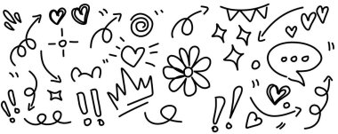 El çizimi basit elementler ayarlandı. Doodle vektör illüstrasyonu