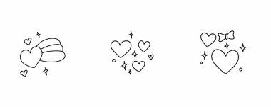 Sevgililer Günü ikonu seti. Kalpli şirin el yazmaları koleksiyonu.