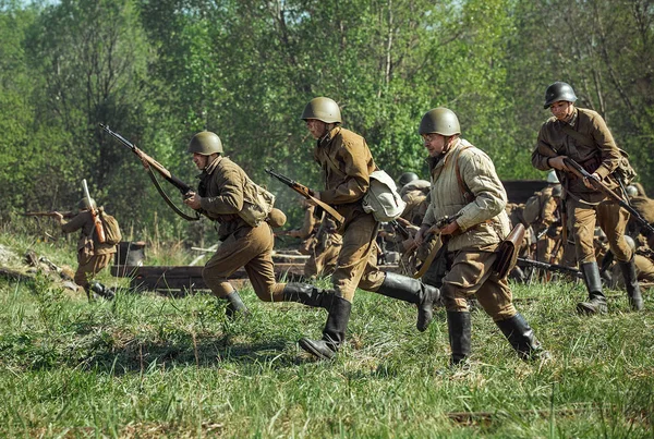 Federacja Rosyjska Nowogród District Tesovo Maja 2018 Rekonstrukcji Historycznej Wojskowej — Zdjęcie stockowe