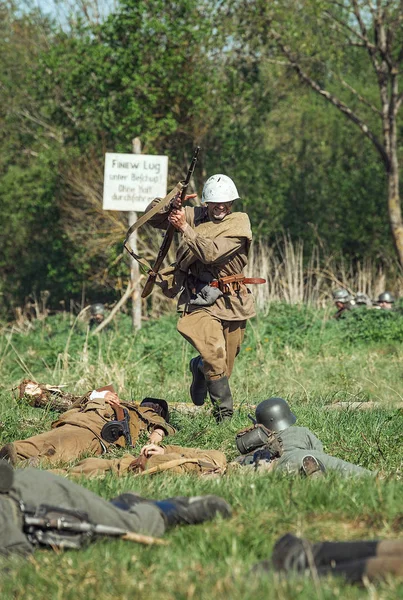 Federacja Rosyjska Nowogród District Tesovo Maja 2018 Rekonstrukcji Historycznej Wojskowej — Zdjęcie stockowe