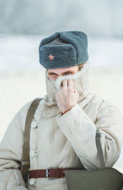 Rusya Federasyonu, Pskov bölgesinde, Velikiye Luki - 23 Şubat 2018: askeri tarihi canlandırma Feat Alexander Matrosov