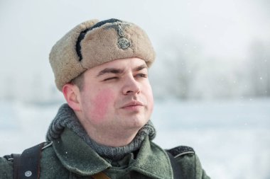 Rusya Federasyonu, Pskov bölgesinde, Velikiye Luki - 23 Şubat 2018: askeri tarihi canlandırma Feat Alexander Matrosov
