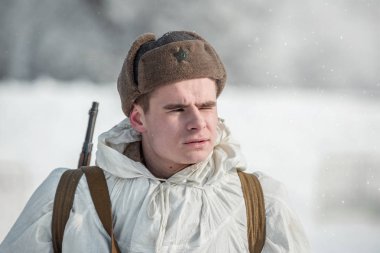 Rusya Federasyonu, Pskov bölgesinde, Velikiye Luki - 23 Şubat 2018: askeri tarihi canlandırma Feat Alexander Matrosov