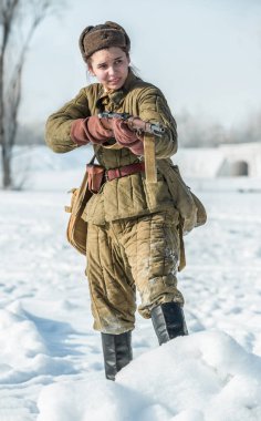 Rusya Federasyonu, Pskov bölgesinde, Velikiye Luki - 23 Şubat 2018: askeri tarihi canlandırma Feat Alexander Matrosov