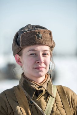 Rusya Federasyonu, Pskov bölgesinde, Velikiye Luki - 23 Şubat 2018: askeri tarihi canlandırma Feat Alexander Matrosov