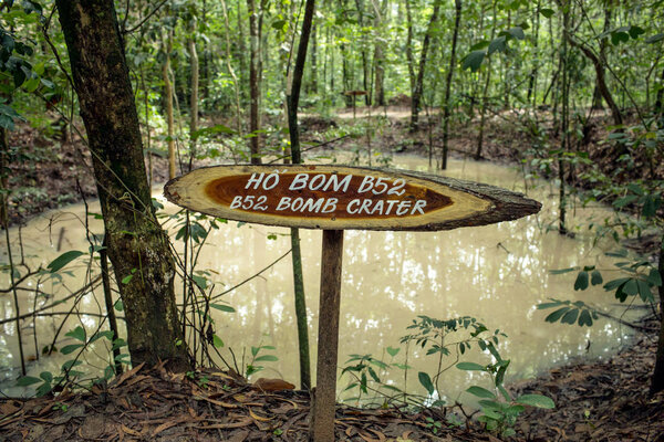 Crater made by bombs during Vietnam war in Cu Chi area