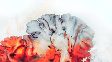 Kırmızı arka plan. Makro hücreleri. Kırmızı çiçek. Akrilik boyalar. Mermer doku. Çağdaş sanat.