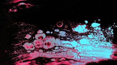 Kırmızı arka plan. Makro hücreleri. Neon. Akrilik boyalar. Mermer doku. Çağdaş sanat.