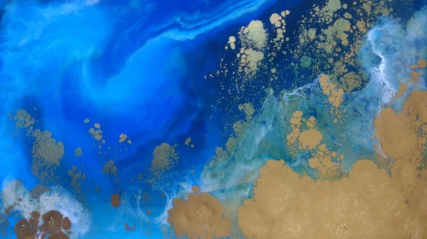 Streszczenie Tło Farby Akrylowe Marmuru Sztuka Współczesna Ocean Złota — Zdjęcie stockowe
