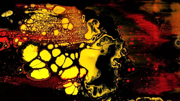 Kırmızı arka plan. Makro hücreleri. Kırmızı ve sarı. Akrilik boyalar. Mermer doku. Çağdaş sanat.