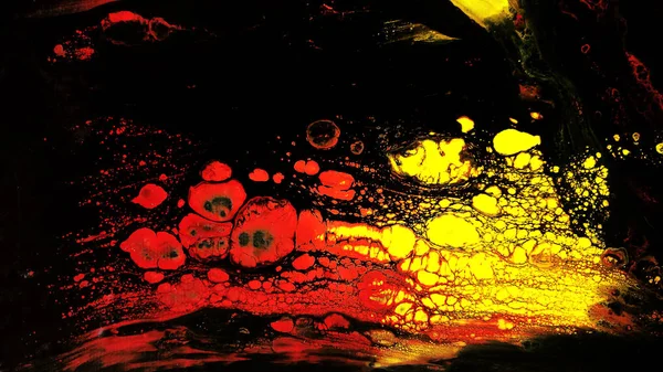 Abstrakt Röd Bakgrund Makro Celler Rött Och Gult Akrylfärger Marmor — Stockfoto