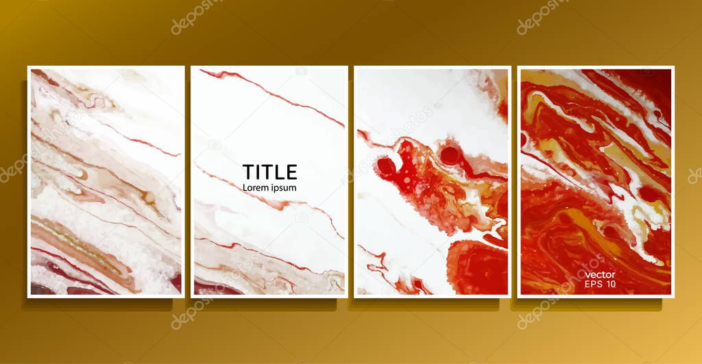 Vector cards. Set of templates sheets. Abstract painted background. Liquid marble texture. Fluid colors backgrounds. 