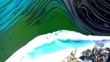 Yaratıcı soyut el boyası arka plan, duvar kağıdı, doku fırça darbeleriyle tuvale akrilik resmin yakın plan bir parçası. Modern sanat. Çağdaş sanat.