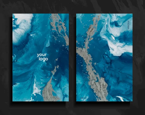 Soyut boyalı arka plan, el ilanı, kartvizit, broşür, poster, baskı için ayarlayın. Eğilim vektörü. Sıvı mermer. 