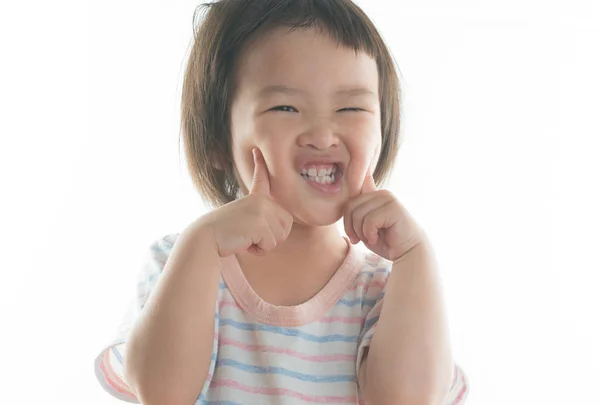 Glücklich Asiatische Mädchen Auf Weißen Hintergrund — Stockfoto