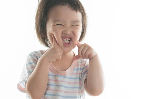 Heureux Asiatique Enfant Fille Sur Blanc Fond — Photo